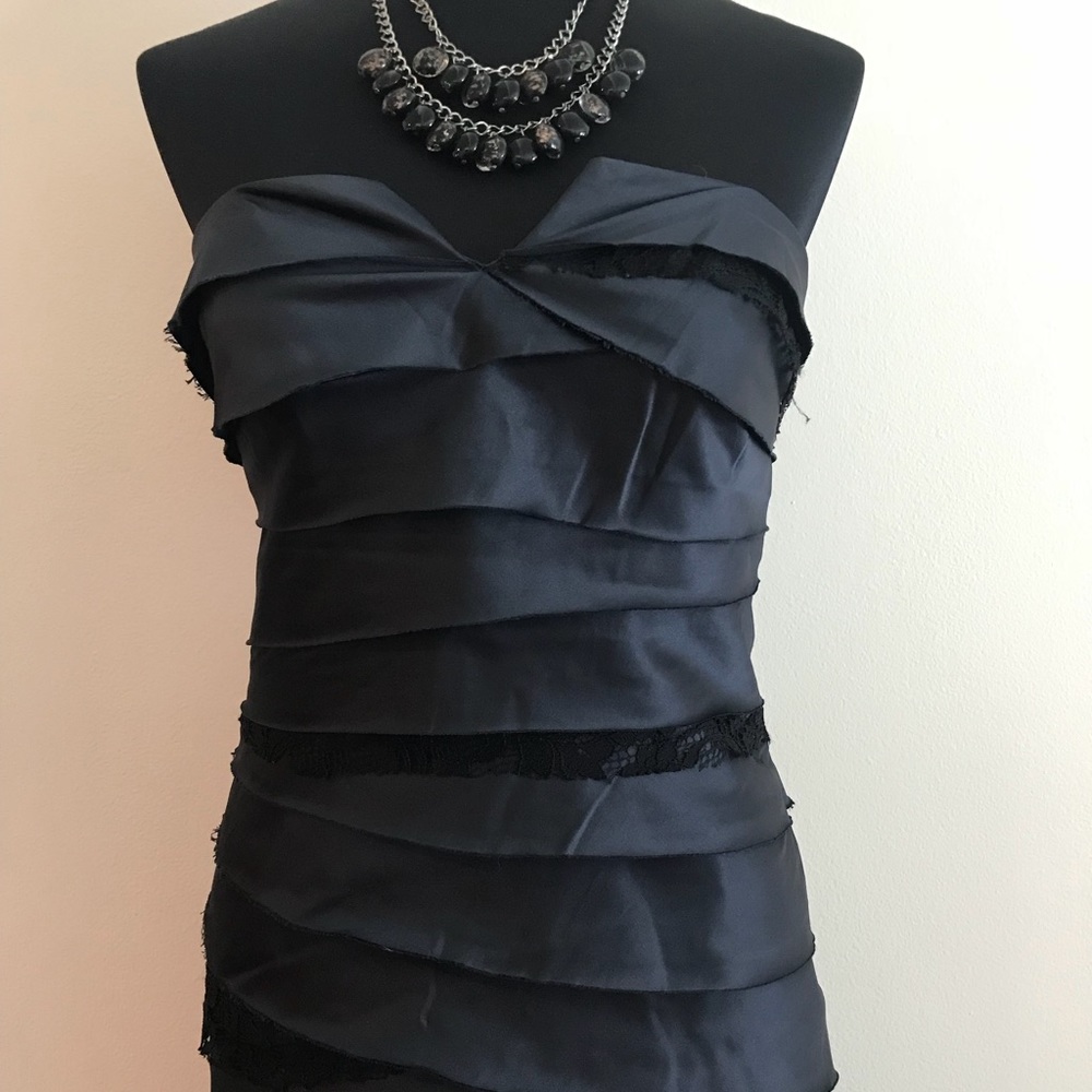 BCBGeneration satin & lace layered cocktail dress